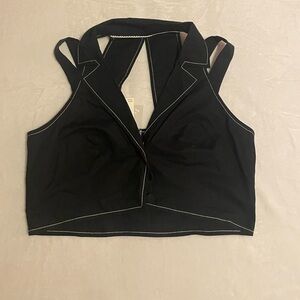Black Cropped Vest with White Stitching